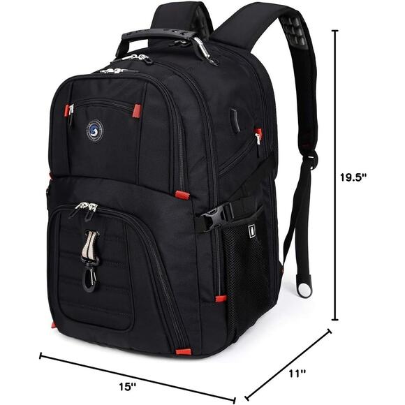 Large 50L Black Travel Laptop Backpack USB Charging Port & Multiple Compartment - Picture 2 of 6